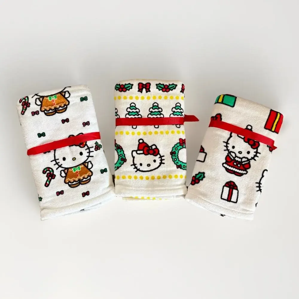 6PK HELLO KITTY Decorative Holiday Hand Towels Gingerbread Santa Fair Isle NWT